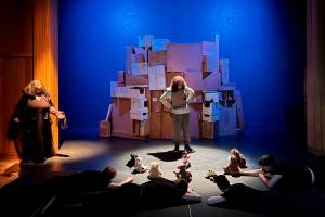 Actors rehearse for Theatre in the Roughs She Kills Monsters, which opens Friday, at McPhetres Hall on Monday night. (Meredith Jordan / Juneau Empire)