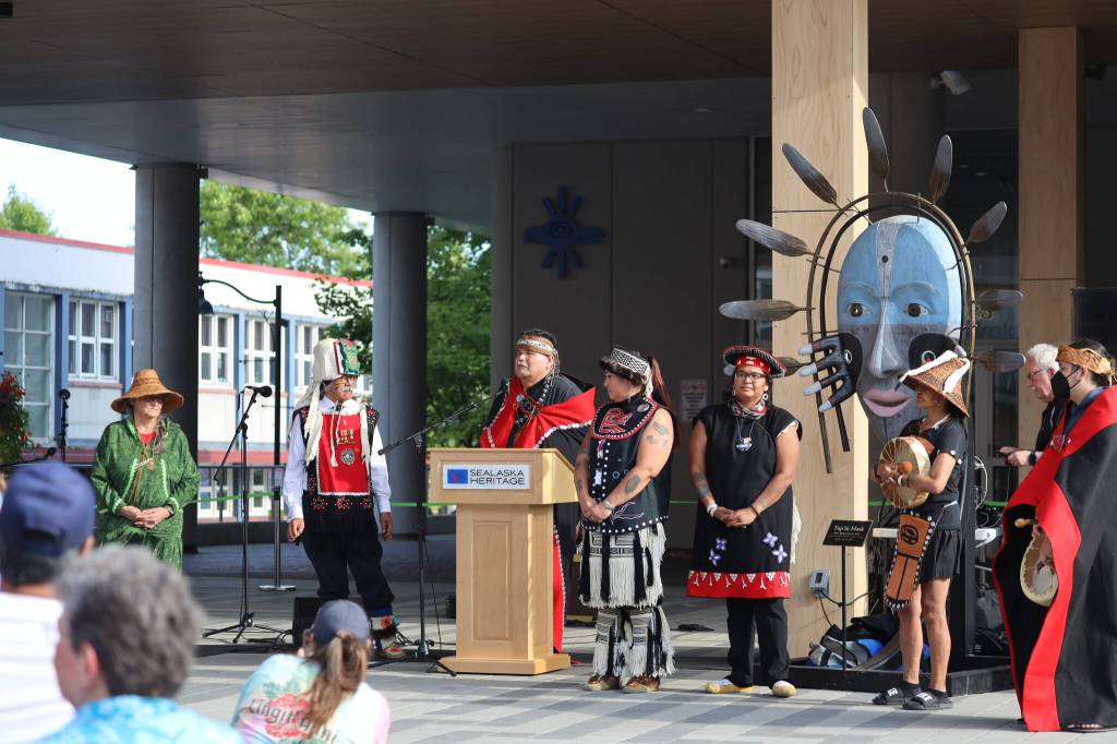 Clarise Larson / Juneau Empire
Local artists and leaders of the Juneau Arts and Humanities Councils gather for the organizations 50th anniversary celebration Thursday at Sealaska Heritage Plaza.