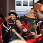 Davina Cole Drones participates in an Alaska Native dance during the Juneau Arts and Humanities Councils 50th anniversary celebration Thursday at Sealaska Heritage Plaza. (Clarise Larson / Juneau Empire)