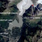 A map shows the location of Suicide Basin above the face of the Mendenhall Glacier, which since 2011 has released glacier lake outburst floods into Mendenhall Lake and Mendenhall River. An Alaska Wildlife Troopers official said Wednesday it appears water flow from the basin caused the death of Paul Jose Rodriguez Jr., who drowned while kayaking near the glacier about two weeks ago, and officials are waiting for another expected release before resuming the search for his body for safety reasons. (Map by the National Weather Service)