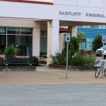 A bike is parked outside the main entrance of Bartlett Regional Hospital on Thursday. (Mark Sabbatini / Juneau Empire)