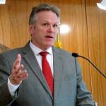 Alaska Gov. Mike Dunleavy speaks to reporters during a news conference at the Alaska State Capitol on April 28, 2022. Transgender girls would be barred from participating on high school girls' athletic teams in Alaska under a proposal being considered Wednesday by the state board of education. Opponents of the proposal call it discriminatory and unconstitutional and say it likely will lead to litigation. Supporters, including Dunleavy, say it is needed to ensure fairness in girls' sports. (AP Photo/Becky Bohrer, File)