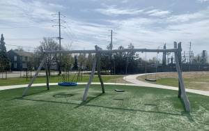 A childrens playground sits empty in Anchorage. (Photo by Sophia Carlisle/Alaska Beacon)