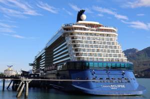 A Celebrity Cruises ship docks in Juneau on July 15. (Clarise Larson / Juneau Empire File)