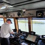 Capt. Dave Turner, who has been with the AMHS for 14 years, scans some of the equipment on the Columbia. He makes a point of being approachable by crew, but said in the end, its my license. (Meredith Jordan / Juneau Empire)