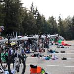 Rows of bikes line the parking lot of the University of Alaska Southeast campus Sunday morning during the Aukeman Triathlon. (Clarise Larson / Juneau Empire)