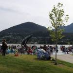 Marian Call and Conor Lendrum perform a song during the annual Climate Fair for a Cooler Planet on Saturday afternoon at Overstreet Park. (Meredith Jordan / Juneau Empire)