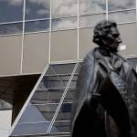 A statue of William Henry Seward stands outside the Dimond Courthouse in downtown Juneau. The family of a Juneau man who died after suffering a blunt-force neck injury filed a wrongful death lawsuit against Carver Construction LLC, arguing it breached its duty to ensure the familys residence was reasonably safe amid ongoing renovations. (Clarise Larson / Juneau Empire File)