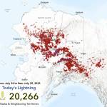 More than 20,000 lightning strikes hit the surface of Alaska from 6 a.m. July 24 to 6 a.m. July 25. (Graphic from the Alaska Interagency Coordination Center)