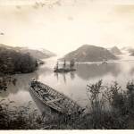 Twin Glacier Lake and glaciers near the lodge during its early years. (Courtesy of Ken and Mic Ward)