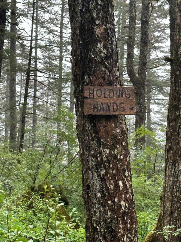 Holding hands along the Treadwell Ditch Trail on Aug. 12. (Photo by Deana Barajas)