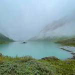 A steady rain falls on Allison Lake, a basin perched above Valdez in the Chugach Mountains. (Photo by Ned Rozell)