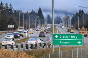 Traffic at the Fred Meyer intersection, formally known as Egan and Yandukin drives, in November 2019. (Michael Penn / Juneau Empire File)