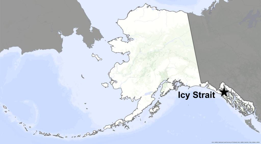 A map shows Icy Strait, the herring-fishing grounds for a much-observed female humpback whale known as #219. (University of Alaska Fairbanks)