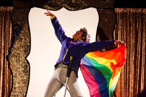Roman Wilde, a Juneau drag performer, performs during GLITZ, a major annual drag event typically celebrated every Pride Month, at Centennial Hall on June 18, 2022. (Michael S. Lockett / Juneau Empire File)
