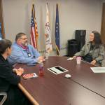 U.S. Rep. Mary Peltola (right), D-Alaska, meets with Central Council of the Tlingit and Haida Indian Tribes of Alaska President Richard Chalyee Éesh Peterson, along with other tribal officials, on Sept. 8 during a visit to Juneau. (Photo courtesy of Tlingit and Haida)