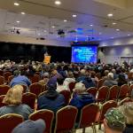 Hundreds of people attend the Juneau Bigfoot Town Hall on Friday at Elizabeth Peratrovich Hall. (Meredith Jordan / Juneau Empire)