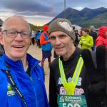 Tom Thompson and Klas Stolpe at the start of the 44-mile solo ultra during the 40th Annual Klondike Road Relay, Saturday, Sept. 9. Stolpe was running as team No One Fights Alone in support of his brother James who is fighting cancer. (Photo by Tom Thompson)