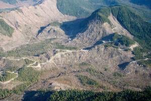 Recent clearcut logging on land owned by Sealaska Corp. at Cleveland Peninsula, just north of Ketchikan. (Photo by Rebecca Knight)