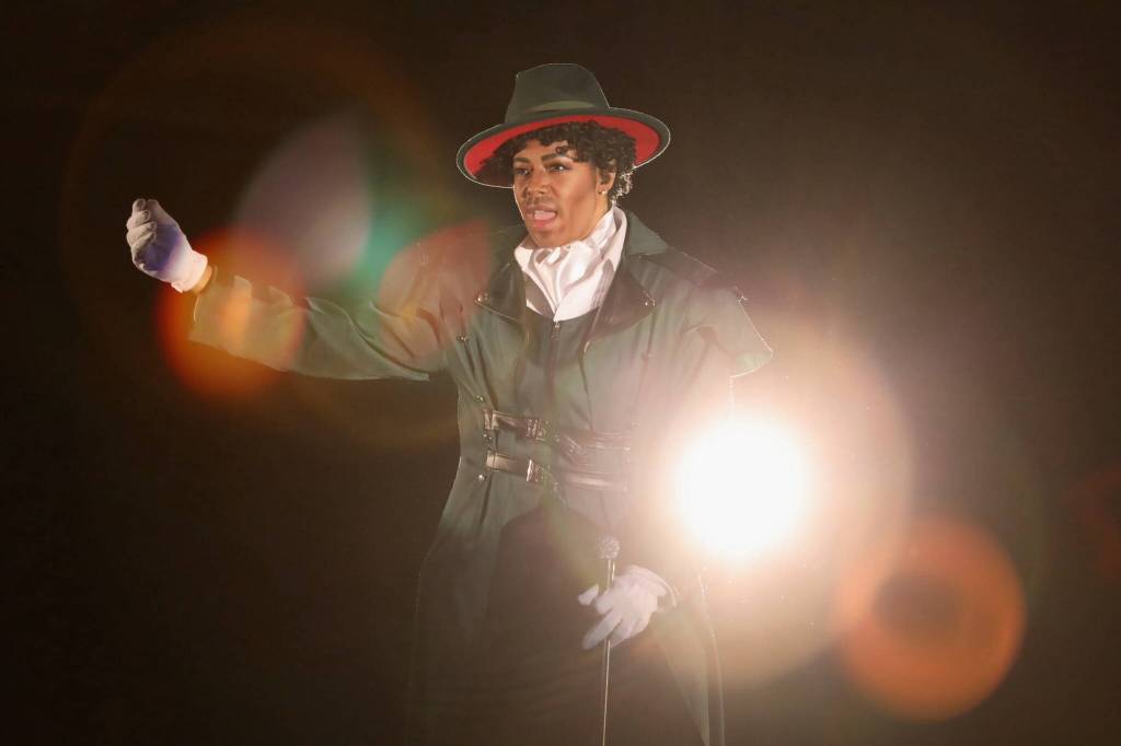 Tyquan performs an out-of-this-world show during the eighth annual GLITZ drag show at the Centennial Hall ballroom Saturday night. (Clarise Larson / Juneau Empire)