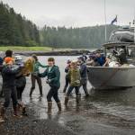 More than 40 volunteers from a range of organizations including congressional members, tribal governments, environmental organizations, visiting social media influencers and more worked side-by-side removing 1,400 pounds of trash from coasts near Sitka in August. (Ryan Morse / Sitka Conservation Society)