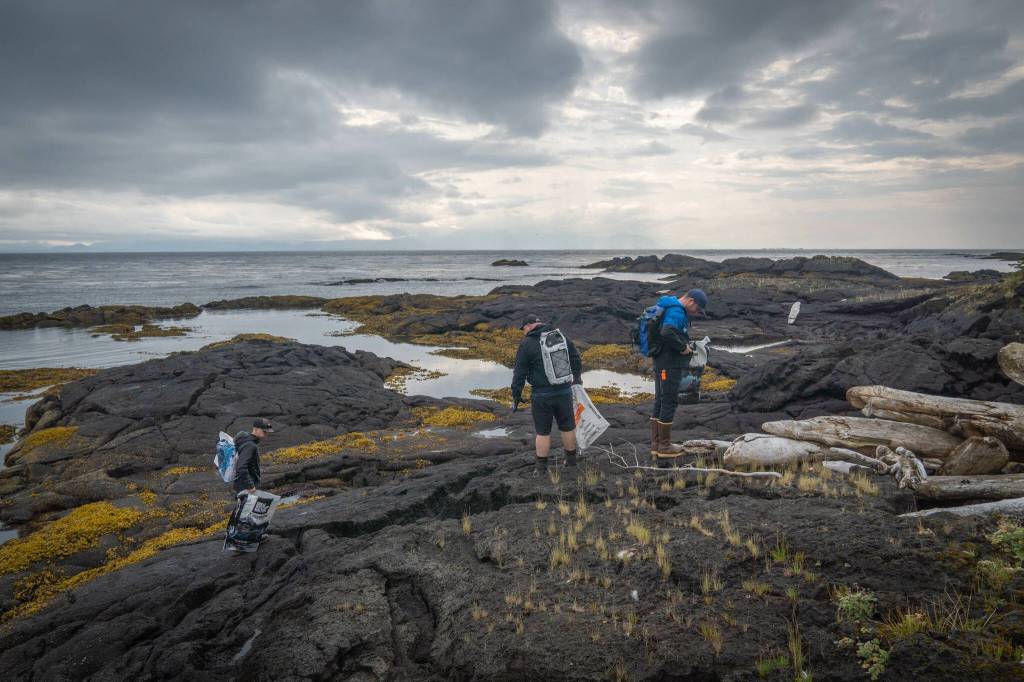 The kickoff of the 38th Annual International Coastal Cleanup began on the volcanic beaches at the base of Lux, a stratovolcano also known as Mt. Edgecumbe on Kruzof Island, 14 miles from Sitka in August. (Ryan Morse / Sitka Conservation Society)
