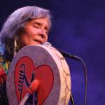 Pura Fé of the Tuscarora Indian Nation sings to the crowd during a performance as part of the final night of the Áakw Rock music festival at Centennial Hall Saturday evening. (Clarise Larson / Juneau Empire)