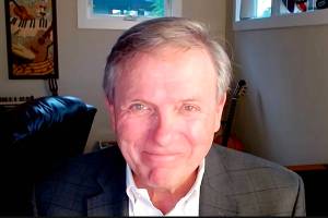 Ian Worden addresses Bartlett Regional Hospitals board of directors via Zoom during a meeting Tuesday night where he was subsequently hired as the new interim chief executive officer. He is expected to begin the job within a month. (Screenshot from Bartlett Regional Hospital video)