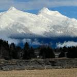 Snow covers Mount Stroller White, a 5,112-foot peak beside Mendenhall Glacier, with Mount McGinnis seen to the left. (Photo by Laurie Craig)