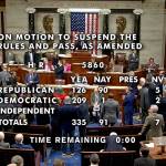 This image from House Television shows Rep. Steve Womack, R-Ark., the Speaker Pro Tempore, presiding as the House passes a 45-day funding bill on Saturday at the Capitol in Washington. The House vote was 335-91. The measure now goes to the Senate, which also is meeting Saturday. (House Television via AP)