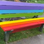 A rainbow bench downtown on Sept. 8. (Photo by Denise Carroll)