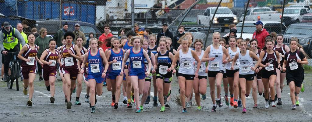 Juneau-Douglas High School: Yadaa.at Kalé senior Etta Eller (2868) leads JDHS junior Ida Meyer (2870), Sitka junior Clare Mullin (2929) and JDHS senior Rayna Tuckwood (2873) during the Region V Division I Girls Cross Country Championship on Saturday at Treadwell Mine Trails. (Klas Stolpe / For the Juneau Empire)