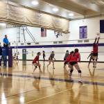 The Juneau-Douglas High School: Yadaa.at Kalé volleyball team faces off against Bartlett High School during bracket play in the 2023 West Spiketacular Tournament in Anchorage on Saturday. JDHS won the play-in match to get to the final four in the Bronze Bracket, but lost its subsequent game in straight sets. (Screenshot from video by JDHS volleyball)