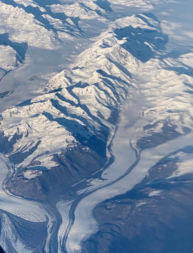 Malaspina Glacier wends its way around icy mountains on Sept. 20. (Photo by Denise Carroll)