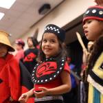 Jolleen LaRue, a student from the Tlingit Culture Language and Literacy program, sings alongside other students during a healing event on Indigenous Peoples Day on Monday to acknowledge and accept an apology of the closure of Juneaus Memorial Presbyterian Church in 1962. (Clarise Larson / Juneau Empire)