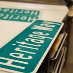 A completed Heritage Way sits on a table at the CBJ Streets facility after being made Thursday morning. (Clarise Larson / Juneau Empire)