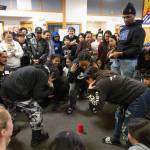 Students compete in a game at the Sources of Strength training in Bethel on Oct. 10. (Photo by Katie Basile for the Alaska Beacon)