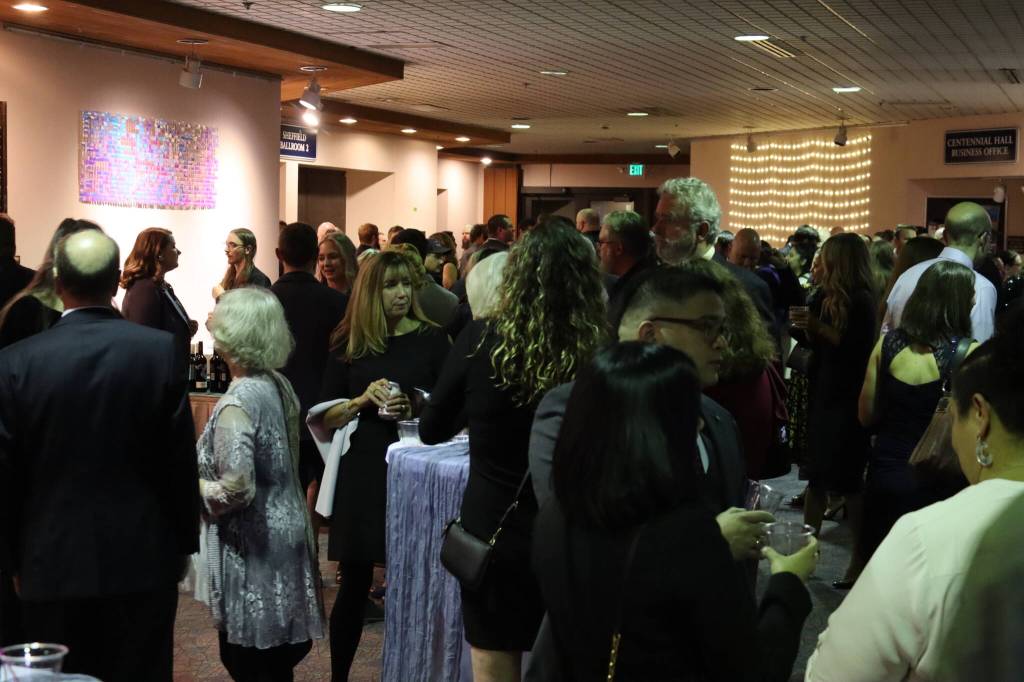 Meredith Jordan/ Juneau Empire
Attendees gather at the Greater Juneau Chamber of Commerce annual gala, with this years theme being Under the Sea: A Celebration of Ocean Industries, at Centennial Hall on Saturday night.