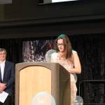 Meredith Jordan/ Juneau Empire
Ami McRae accepts the award for Citizen of the Year on behalf of her mother Leticia McRae during the Greater Juneau Chamber of Commerce annual gala Saturday night at Centennial Hall. The elder McRae was honored for her efforts collecting trash throughout Juneau.