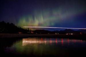 Northern lights seen from flight arriving in Juneau on Oct. 26. (Photo by Jack Beedle)