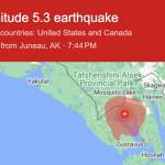 A map by the U.S. Geological Survey shows where a magnitude 5.3 earthquake occurred near Juneau at 7:44 p.m. Friday. (U.S. Geological Survey)