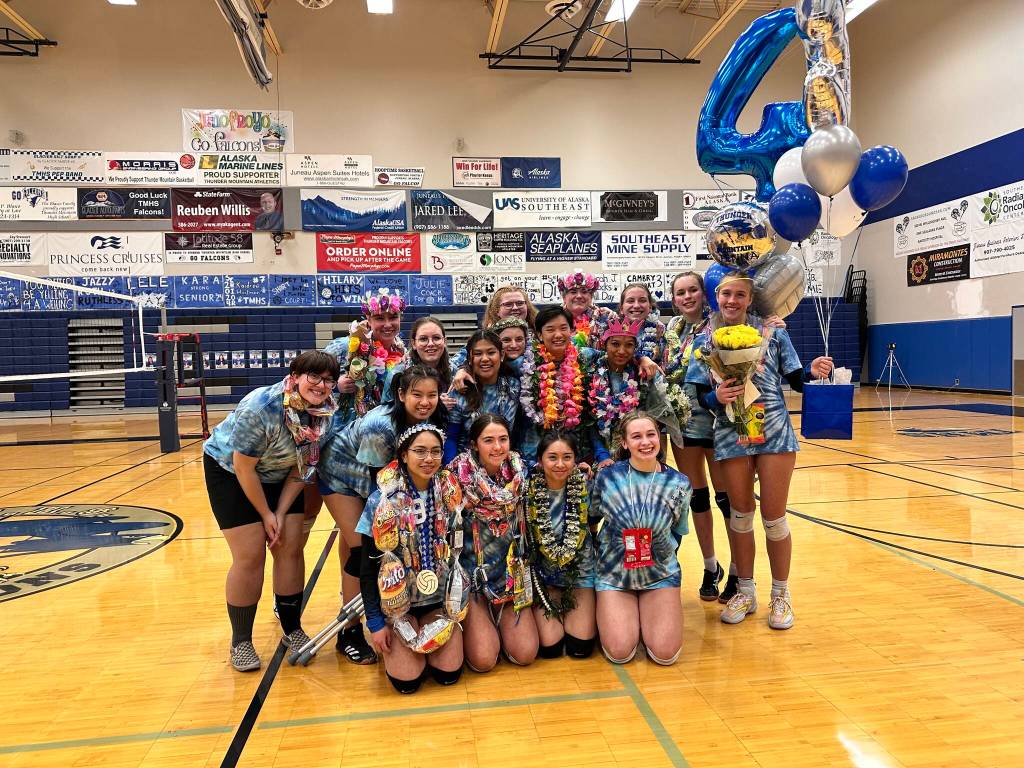 Thunder Mountain High School honors 15 seniors on its volleyball squads during Senior Night at TMHS on Friday night. (Photo courtesy of TMHS)