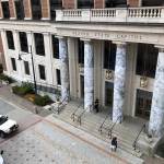 The front of the Alaska State Capitol is seen on Wednesday, April 12. (Photo by James Brooks/Alaska Beacon)