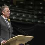 Gov. Mike Dunleavy addresses the audience during his inauguration ceremony Monday, Dec. 5, 2022, in Anchorage. (AP Photo/Mark Thiessen)