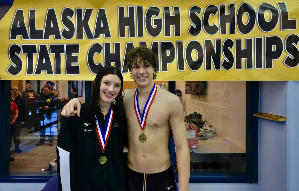Juneau-Douglas High School: Yadaa.at Kalé junior Emma Fellman and Thunder Mountain High School senior PJ Foy were selected the Outstanding Female & Male Athletes of the ASAA State Swim & Dive Championships on Saturday at the Dimond Park Aquatic Center. (Klas Stolpe / For the Juneau Empire)