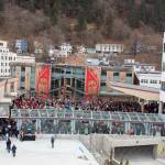 Hundreds of people visit Sealaskas Heritage Square in downtown Juneau for an April 22 ceremony celebrating the raising of 12 totem poles along Juneaus waterfront. (Mark Sabbatini / Juneau Empire File)
