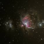 The Orion Nebula as seen from Auke Bay on Oct. 26. Taken with a DSLR camera and a 300mm telephoto lens on a tracking device for timed exposures. Multiple 25-second exposures were taken and then stacked to gain more detail. (Photo by Mark Schwan)