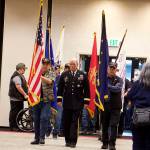 A color guard enters Elizabeth Peratrovich Hall during a Veterans Day celebration on Saturday hosted by Southeast Alaska Native Veterans. (Mark Sabbatini / Juneau Empire)