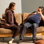 Aditi Sanghvi, left, confronts Tristan Cameron about relationship issues during a rehearsal scene Tuesday night for Perseverance Theatres upcoming production of A Nice Indian Boy. (Mark Sabbatini / Juneau Empire)