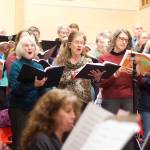 Members of the chorus rehearse a portion of Handels Messiah on Wednesday evening at Ḵunéix̱ Hídi Northern Light United Church. Part I and the Hallelujah Chorus of the oratorio are scheduled to be performed at the church at 7 p.m. Saturday and 3 p.m. Sunday. (Mark Sabbatini / Juneau Empire)